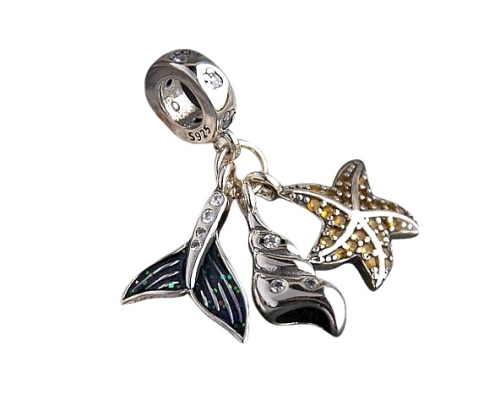 zawieszka do bransoletki modułowej z zawieszkami z płetwą delfina, muszlą oraz rozgwiazdą
